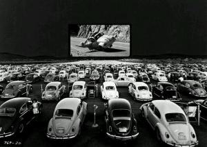 Volkswagens Beetles watching 'Herbie - The Love Bug' at a drive-in theater, c. 1960s